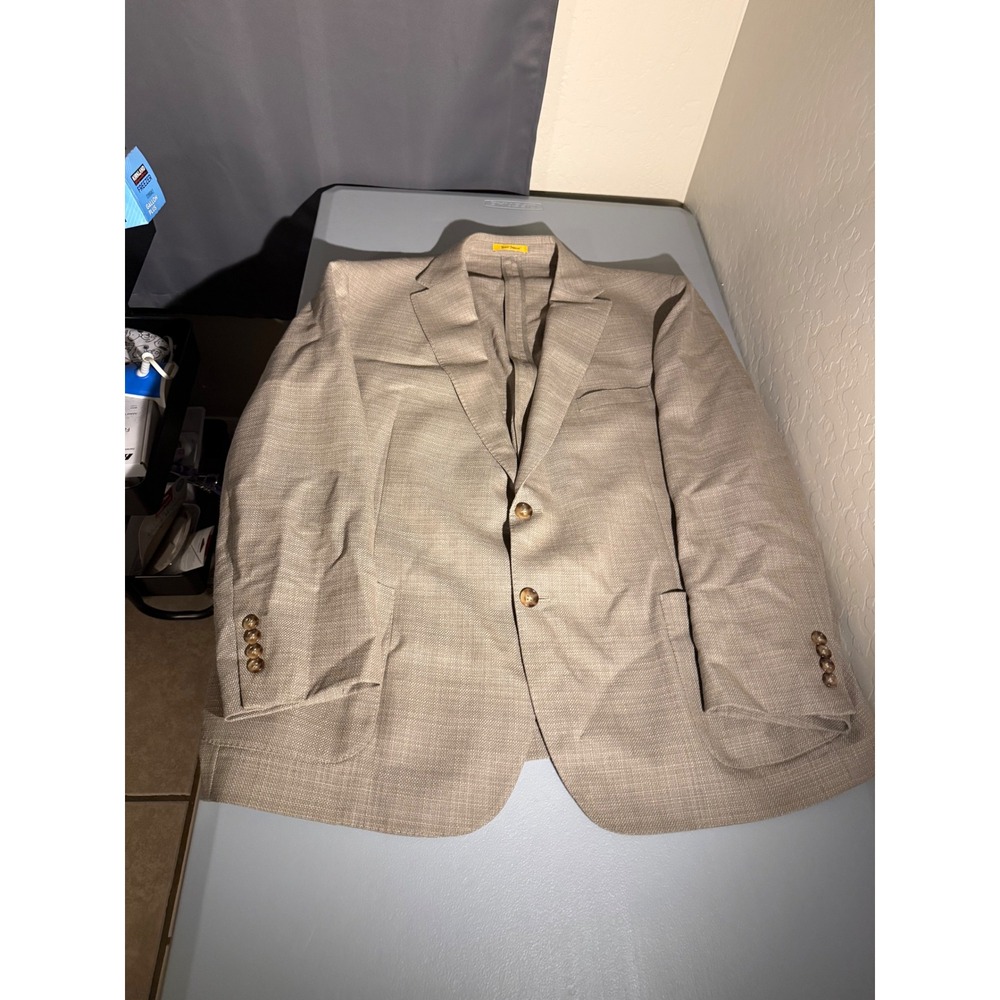 Hickey Freeman Mens 50R Wool Silk Linen Blazer Tan Textured Sport Coat